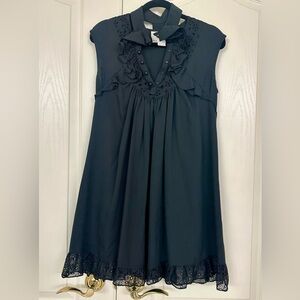 MAYLE 100% Silk Elegant Black Ruffled Short Dress